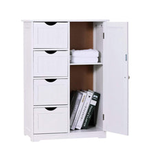 Load image into Gallery viewer, Storage organizer bathroom floor cabinet crazylynx free standing wooden storage cabinet organizer with 4 drawers and one cupboard 22 x 32 7 for home garden office off white