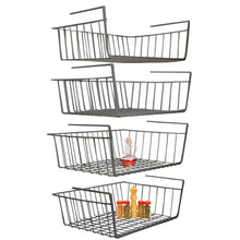 Load image into Gallery viewer, Shop for under shelf basket 4 pack black wire rack slides under shelves for storage space on kitchen pantry desk bookshelf cupboard