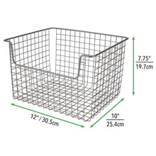 Load image into Gallery viewer, Select nice mdesign metal kitchen pantry food storage organizer basket farmhouse grid design with open front for cabinets cupboards shelves holds potatoes onions fruit 12 wide 8 pack graphite gray