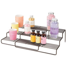 Load image into Gallery viewer, Latest mdesign adjustable expandable kitchen wire metal storage cabinet cupboard food pantry shelf organizer spice bottle rack holder 3 level storage up to 19 5 wide bronze