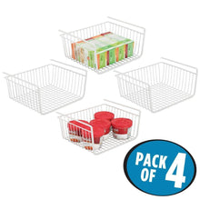 Load image into Gallery viewer, Top rated mdesign household metal under shelf hanging storage bin basket with open front for organizing kitchen cabinets cupboards pantries shelves large 4 pack white