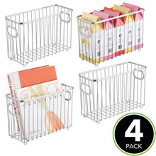 Load image into Gallery viewer, Discover mdesign metal farmhouse kitchen pantry food storage organizer basket bin wire grid design for cabinets cupboards shelves countertops holds potatoes onions fruit small 4 pack chrome