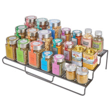 Load image into Gallery viewer, Related mdesign adjustable expandable kitchen wire metal storage cabinet cupboard food pantry shelf organizer spice bottle rack holder 3 level storage up to 25 wide 2 pack graphite gray