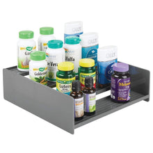 Load image into Gallery viewer, Online shopping mdesign plastic kitchen spice bottle rack holder food storage organizer for cabinet cupboard pantry shelf holds spices mason jars baking supplies canned food 4 levels 2 pack charcoal gray