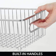 Load image into Gallery viewer, Storage mdesign metal farmhouse kitchen pantry food storage organizer basket bin wire grid design for cabinet cupboard shelf countertop holds potatoes onions fruit large 4 pack chrome