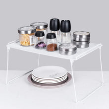 Load image into Gallery viewer, Results 2 pack stackable kitchen cabinet and counter shelf organizer spice jars bottle standing shelf holder rack wire metal cupboard food pantry shelf organizer white