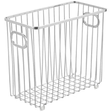 Load image into Gallery viewer, Heavy duty mdesign metal farmhouse kitchen pantry food storage organizer basket bin wire grid design for cabinets cupboards shelves countertops holds potatoes onions fruit medium 2 pack chrome