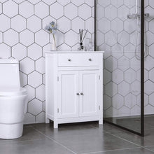 Load image into Gallery viewer, Amazon best vasagle free standing bathroom cabinet with drawer and adjustable shelf kitchen cupboard wooden entryway storage cabinet white 23 6 x 11 8 x 31 5 inches ubbc61wt