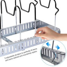 Load image into Gallery viewer, Online shopping lifewit expandable adjustable kitchen cabinet pantry pan and pot lid organizer rack holder 5 tier compartments cupboard bakeware lid plate holder silver and black