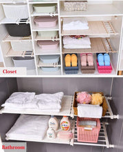 Load image into Gallery viewer, Explore hyfanstr adjustable storage rack expandable separator shelf for wardrobe cupboard bookcase compartment collecting length 28 7 51 width 11 8 khaki