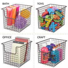 Load image into Gallery viewer, Home mdesign household metal kitchen pantry food storage organizer basket bin farmhouse grid design or cabinets cupboards shelves holds potatoes onions fruit 8 wide 8 pack bronze