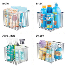 Load image into Gallery viewer, Featured mdesign metal farmhouse kitchen pantry food storage organizer basket bin wire grid design for cabinet cupboard shelf countertop holds potatoes onions fruit square 2 pack graphite gray