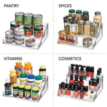 Load image into Gallery viewer, Shop for mdesign plastic spice and food kitchen cabinet pantry shelf organizer 3 tier storage modern compact caddy rack holds spices herb bottles jars for shelves cupboards refrigerator clear