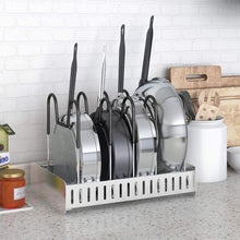 Load image into Gallery viewer, Products lifewit expandable adjustable kitchen cabinet pantry pan and pot lid organizer rack holder 5 tier compartments cupboard bakeware lid plate holder silver and black