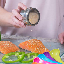 Load image into Gallery viewer, Try nellam stainless steel magnetic spice jars bonus measuring spoon set airtight kitchen storage containers stack on fridge to save counter cupboard space 24pc organizers