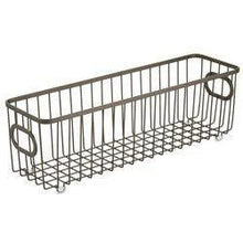 Load image into Gallery viewer, Amazon best mdesign metal farmhouse kitchen pantry food storage organizer basket bin wire grid design for cabinets cupboards shelves countertops holds potatoes onions fruit long 4 pack bronze