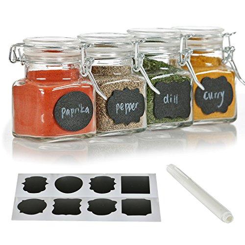 - 3 Ounce Mini Clear Glass Spice Jar Container Set With Airtight Lids For Canning, Storage Jars For Tea, Spice, Kitchen Rack Glass Set W/Reusable Labels, Clear Containers For Diy Materials