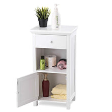 Load image into Gallery viewer, Discover the tangkula bathroom floor storage cabinet wooden storage cabinet for home office living room bathroom one drawer cupboard organize freestanding cabinet white