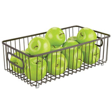 Load image into Gallery viewer, Top rated mdesign metal farmhouse kitchen pantry food storage organizer basket bin wire grid design for cabinets cupboards shelves countertops holds potatoes onions fruit large 4 pack bronze