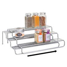 Load image into Gallery viewer, Best seller  mdesign adjustable expandable kitchen wire metal storage cabinet cupboard food pantry shelf organizer spice bottle rack holder 3 level storage up to 25 wide 2 pack silver