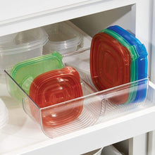 Load image into Gallery viewer, Amazon best mdesign food storage container lid holder 3 compartment plastic organizer bin for organization in kitchen cabinets cupboards pantry shelves 2 pack clear