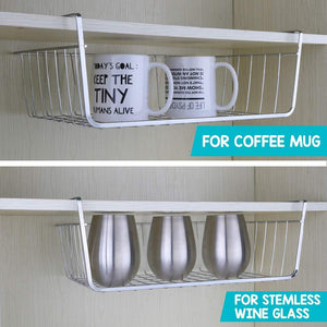 Get 2pcs 15 8 inchunder cabinet storage shelf wire basket organizer for cabinet thickness max 1 2 inch extra storage space on kitchen counter pantry desk bookshelf cupboard anti rust stainless steel rack