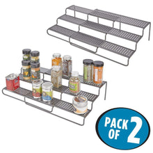 Load image into Gallery viewer, Save on mdesign adjustable expandable kitchen wire metal storage cabinet cupboard food pantry shelf organizer spice bottle rack holder 3 level storage up to 25 wide 2 pack graphite gray
