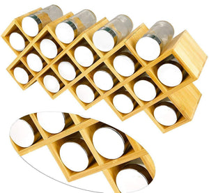 Amazon best criss cross 18 jar bamboo countertop spice rack organizer kitchen cabinet cupboard wall mount door spice storage fit for round and square spice bottles free standing for counter cabinet or drawers