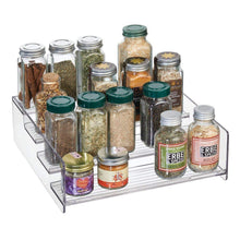 Load image into Gallery viewer, Save mdesign plastic kitchen spice bottle rack holder food storage organizer for cabinet cupboard pantry shelf holds spices mason jars baking supplies canned food 4 levels 4 pack clear