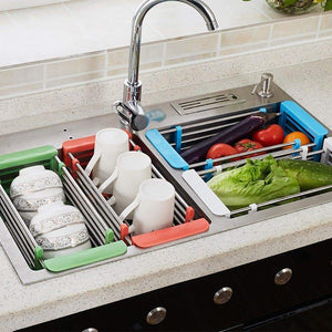 YAN JUNau Kitchen Racks Stainless Steel Retractable Sink Drain Rack Dish Rack Kitchen Supplies +++ (Color : Green)