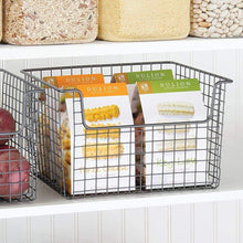 Load image into Gallery viewer, Shop for mdesign metal kitchen pantry food storage organizer basket farmhouse grid design with open front for cabinets cupboards shelves holds potatoes onions fruit 12 wide 8 pack graphite gray
