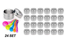 Load image into Gallery viewer, Storage nellam stainless steel magnetic spice jars bonus measuring spoon set airtight kitchen storage containers stack on fridge to save counter cupboard space 24pc organizers