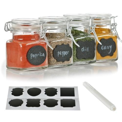 12 Pack - Reusable Clear Glass Kitchen Containers Set With Airtight Lids For Canning, Storage Jars For Tea, Spice, Kitchen Rack Glass Set W/ Reusable Labels, Clear Containers For Diy Materials